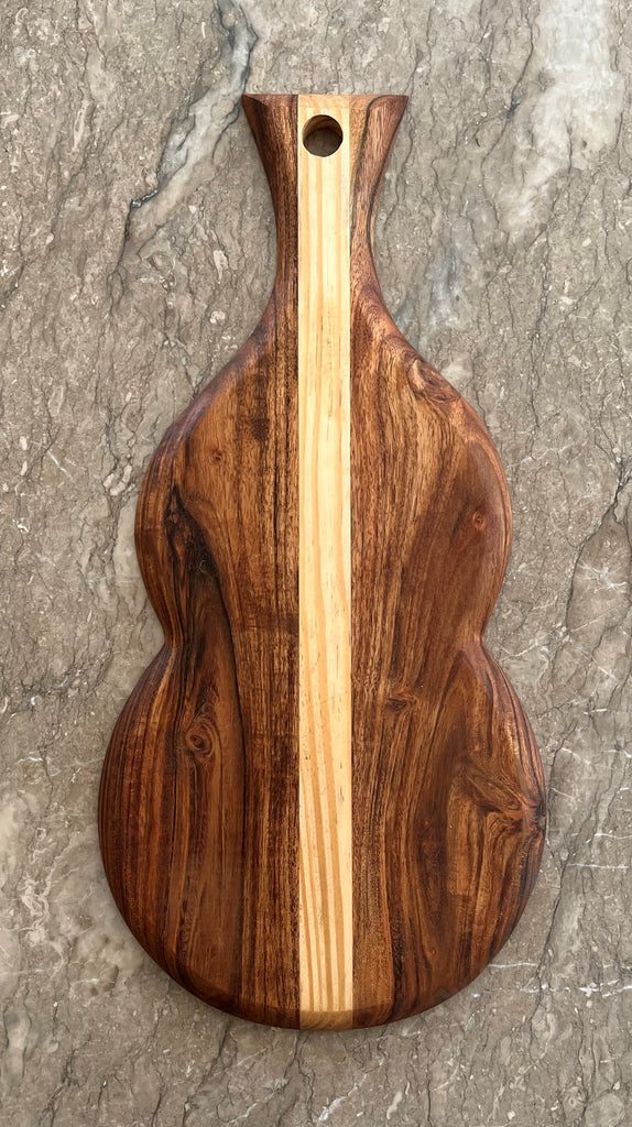 Mountain Woods Natural Brown Violin Serving/Cutting board Made With Organic Acacia Wood, 18”X8.5”X.625”