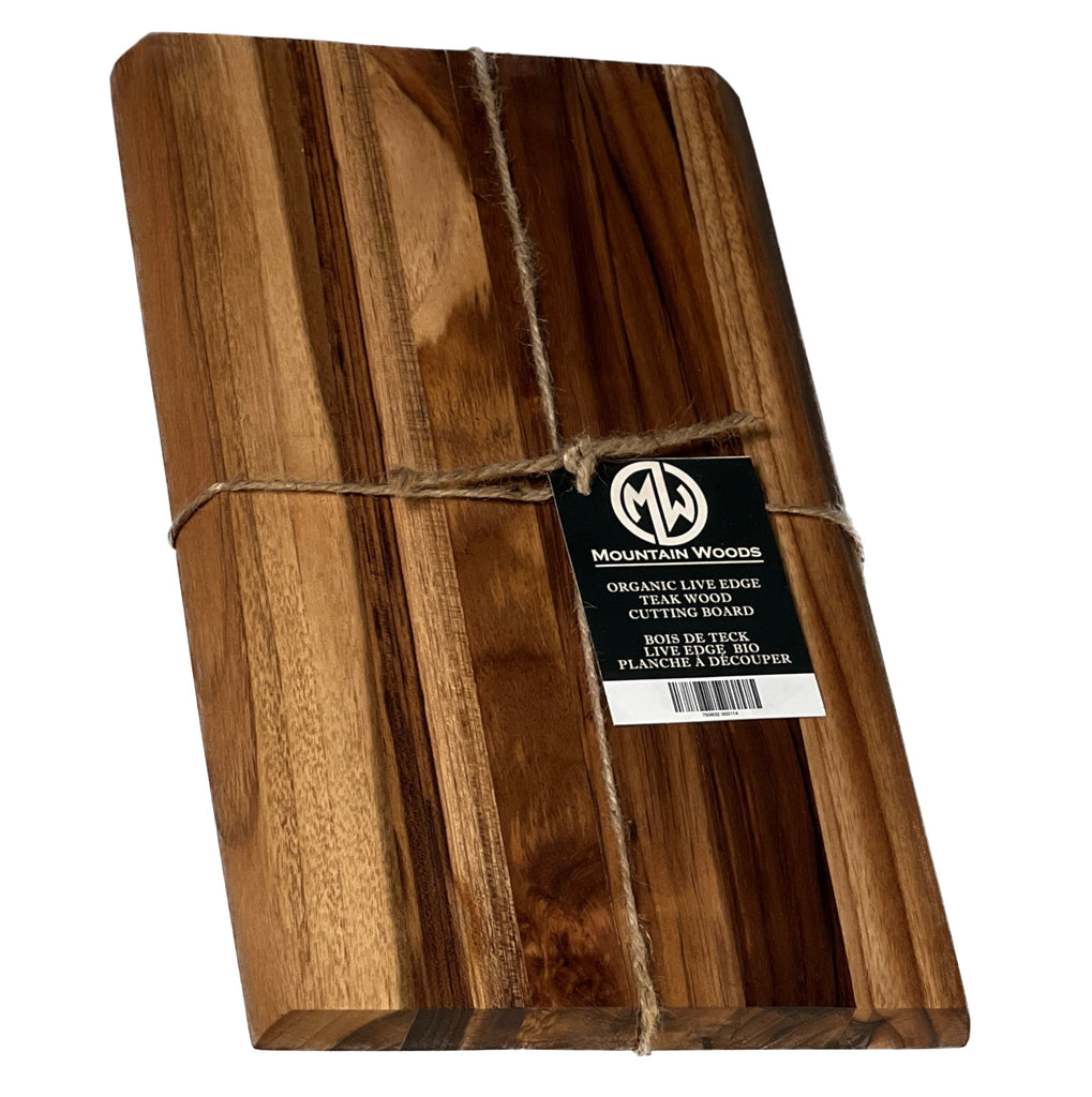 Mountain Woods, Large Brown Hand Crafted Live Edge Teak Cutting Board/Serving Tray | Cheese Board | Chopping board | Charcuterie board | Reversible Butcher Block – (15"x9"x1") (Maximum 5 Per Order Please.)