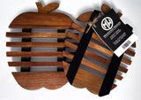 Handmade Adorable Apple Teak Wood Trivet for Hot Dishes, Pot Pan or Tea Pot Holder, Approximately 8.5”X 7”