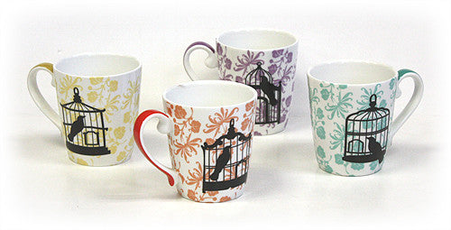 Hues & Brews 4 Piece 12 Oz. Bird Cages Mug Set 1