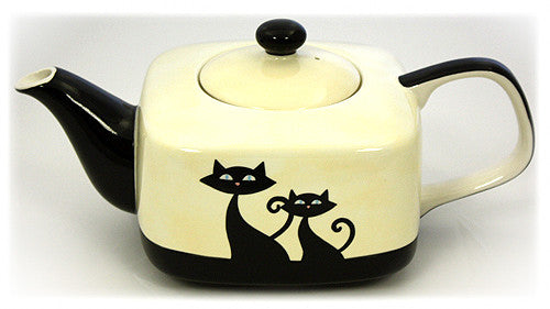 Hues & Brews Ivory 36 Oz. Cattitude Ivory Teapot - 10"