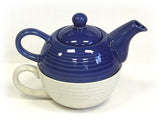 Hues & Brews Two-Tone Blue and Cream Tea For One Set - 7.25"