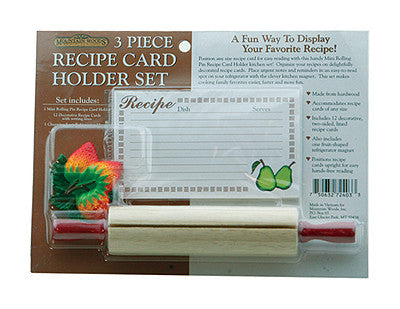 Mountain Woods Brown 3 Piece Rolling Pin Recipe Card Holder Set - 8.13''