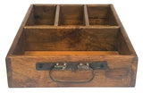 Mountain Woods 4 Section Merlot Vintage Style Brown Mango Wood Organizer Tray/Caddy w/ Metal Handles 4