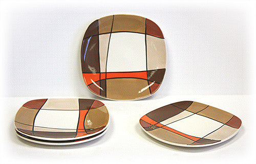 Hues & Brews 4 Piece Multi-Color Caramel Plaid Dessert and Snack Plates 1