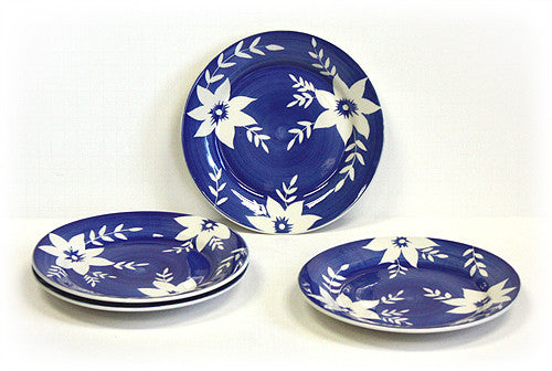 Hues & Brews 4 Piece Deep Blue/White Blossoms Dessert and Snack Plates 1