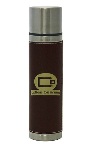 Coffee Beanery Leather Bound Double Wall Stainless Steel Pour and Slip Tumbler
