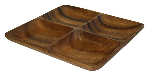 Mountain Woods Dark Brown 4 Compartment Square Acacia Wood Snack Servi