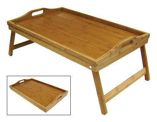 Bamboo Bed Tray With Folding Legs - Large Portable Serving Tray For Breakfast, Reading & Work