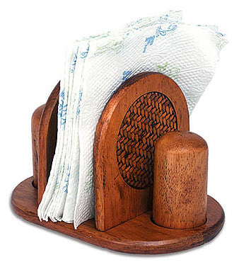 Mountain Woods Rattan Napkin Holder w/ Salt & Pepper Set