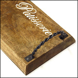 Mountain Woods Brown Artisan Pastry Shop/Patisserie Mango Wood Cutting Board & Serving Tray with Twisted Metal Handles 3