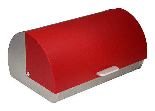 ZUCCOR Genoa Brushed Stainless Steel Bread Box / Storage Box w/ Red Polystyrene Front Cover