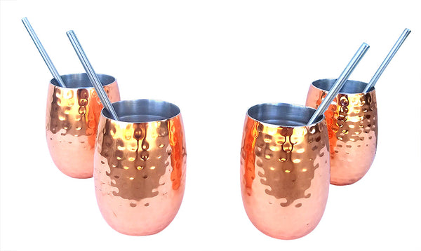 Mountain Woods 4 Pack Insulated Copper Cocktail Set Plus 4 Stainless S
