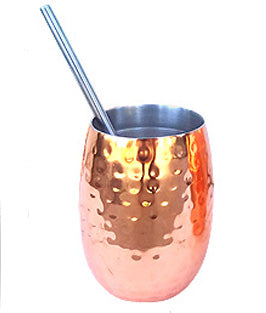 Double Wall Stainless Steel Copper Finish Tumbler Shaped Cocktail Moscow Mule Mug, 18 oz. With Stainless Steel Straw