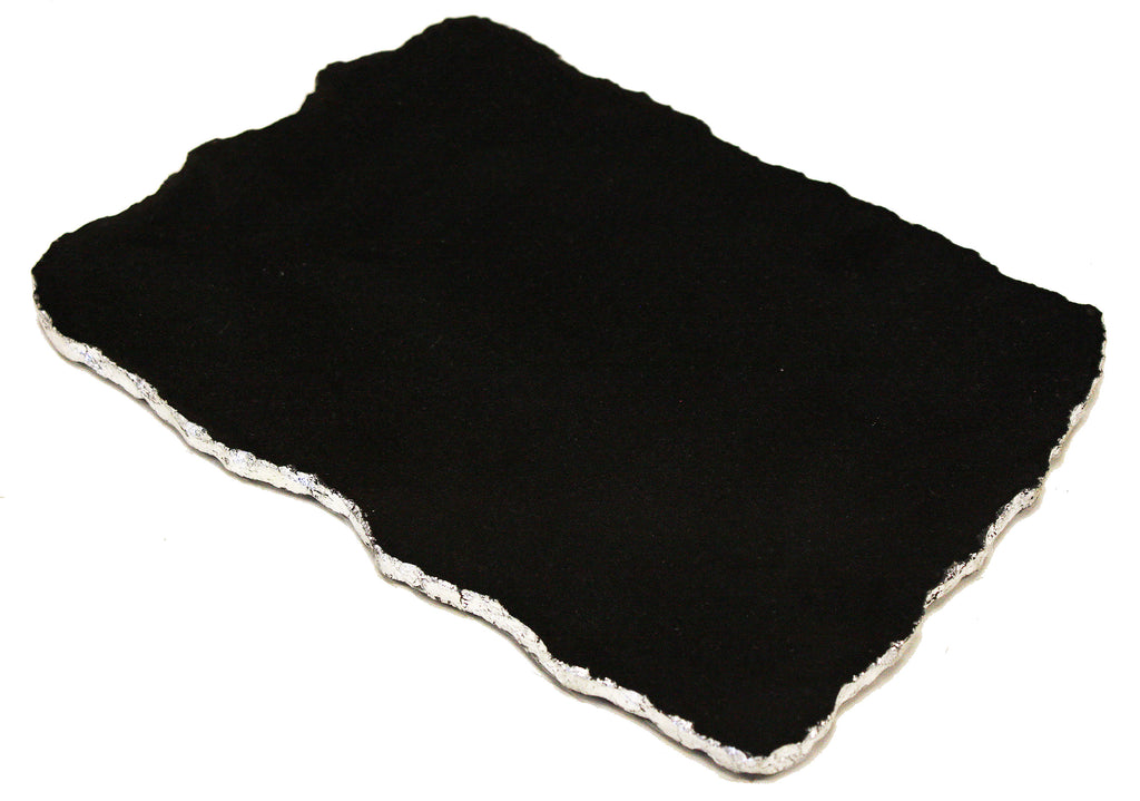 Handmade Organic Marble / Black Granite server board with Silver finished Chiseled Edge, 12”X8.5”