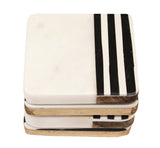Zuccor Natural Marble with inlaid Acacia Hard Wood Set of 4 Coasters,  4”X4” X.5”