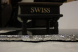 Handmade Organic Marble / Black Granite server board with Silver finished Chiseled Edge, 12”X8.5”