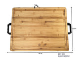 Organic Extra Large Bamboo Cutting Board with Black Aluminum Handles - Reversible Wood Cutting Board - Bamboo Carving Board for Meat Cheese Vegetables – Large Juice Groove – 22.75 ” X 15.75 ” X 1.5”