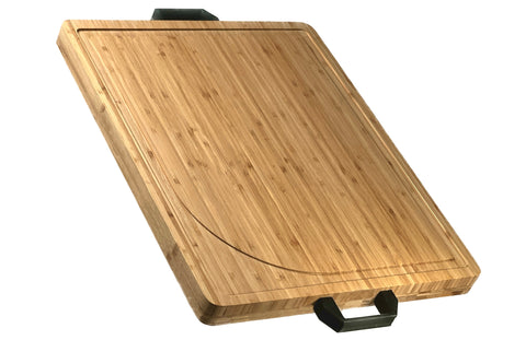 Organic Extra Large Bamboo Cutting Board with Black Aluminum Handles - Reversible Wood Cutting Board - Bamboo Carving Board for Meat Cheese Vegetables – Large Juice Groove – 22.75 ” X 15.75 ” X 1.5”