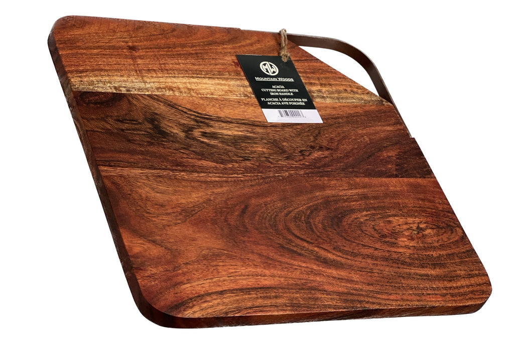 Mountain Woods Large Organic Hardwood Acacia Cutting Board w/ metal handle  - 14.5