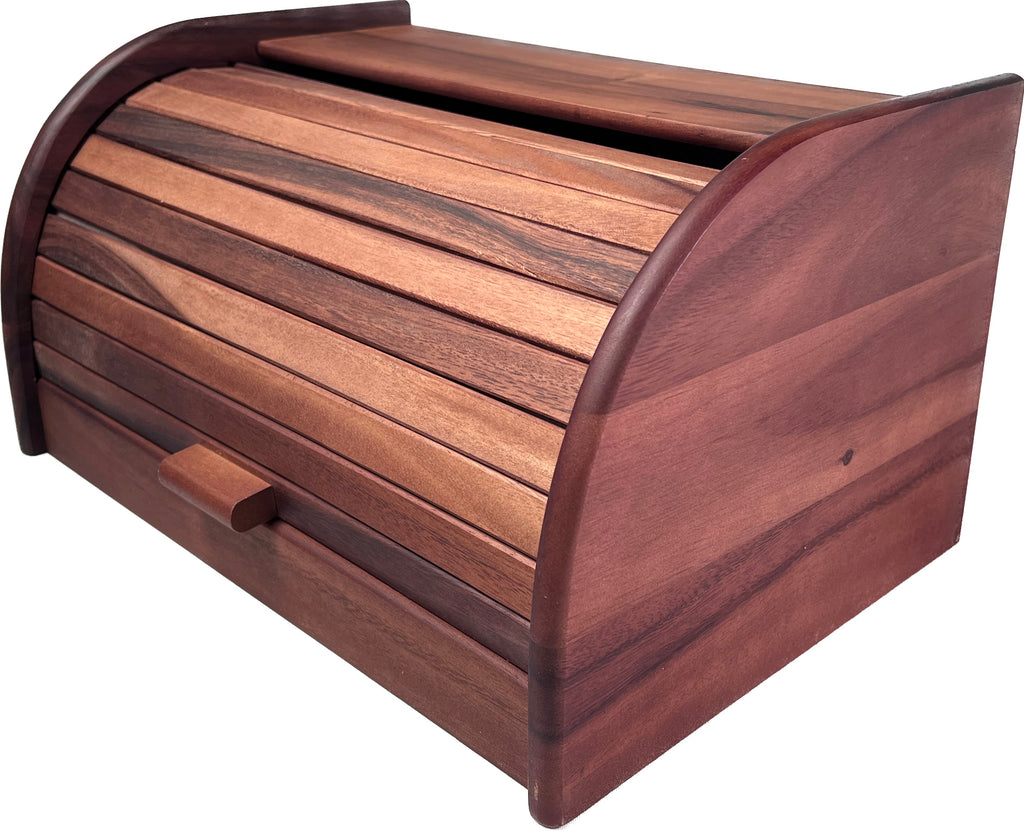 Mountain Woods Brown Acacia Wood Large Bread Box and Storage Box with Rolltop Lid - 15.875"