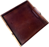 Mountain Woods Brown Large Wooden Serving Tray with Copper Finished Handles - 20"