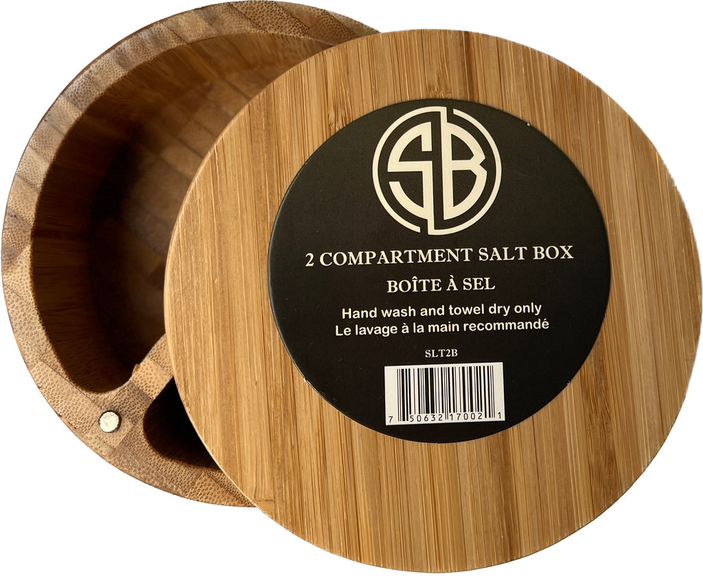 Simply Bamboo 2 Compartment Salt & Spice Box with Removable, Rotating, Magnetic Top - 4.75''