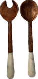 Mountain Woods Set of 2 Luxury & Elegant Himalayan Marble and Solid wood Salad Server / Utensil set - 12"