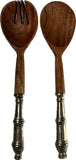 Mountain Woods Set of 2 Luxury & Elegant Acacia Salad Server / Utensil set with Cast Aluminum classic Design Handle - 12"