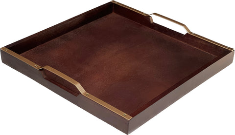Mountain Woods Medium Brown Wooden Serving Tray with Copper Finished Handles - 16"
