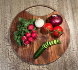 Mountain Woods Brown Round Acacia Cutting Board w/ Copper Handle - 15"