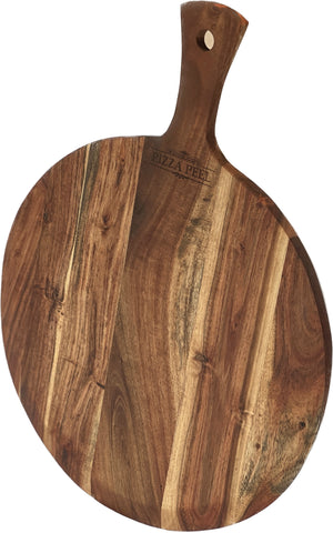 Mountain Woods Brown Large Acacia Wood Pizza Peel / Cutting Board / Serving Tray - 21.5" x 16" x 0.625"