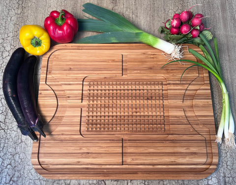 Large bamboo cutting board with silicone grip