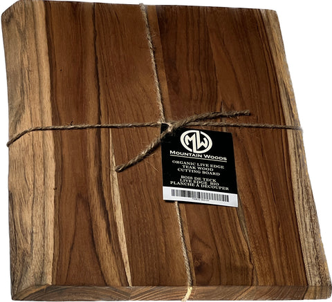 Mountain Woods, Large Brown Hand Crafted Live Edge Teak Cutting Board/