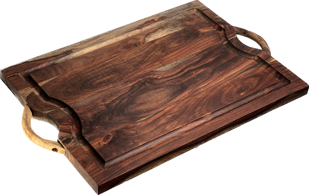 Mountain Woods 24”X15”X1” Sheesham Cutting Board or Serving Tray  W/Juice Groove and wood handle (﻿Maximum 5 Per Order Please.)