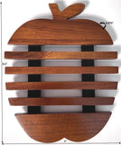 Handmade Adorable Apple Teak Wood Trivet for Hot Dishes, Pot Pan or Tea Pot Holder, Approximately 8.5”X 7”