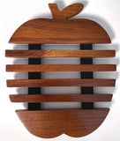 Handmade Adorable Apple Teak Wood Trivet for Hot Dishes, Pot Pan or Tea Pot Holder, Approximately 8.5”X 7”
