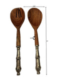 Mountain Woods Set of 2 Luxury & Elegant Acacia Salad Server / Utensil set with Cast Aluminum classic Design Handle - 12"