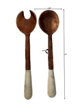 Mountain Woods Set of 2 Luxury & Elegant Himalayan Marble and Solid wood Salad Server / Utensil set - 12"