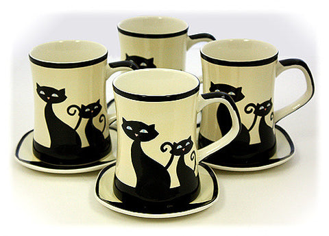 Hues & Brews Ivory 8 Piece Cattitude Mugs & Coasters Set - 4.5"