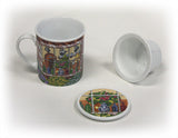 Hues & Brews Multi-color 4 Piece "Garden Cottages" Lidded Tea Infuser Mug Set - 4.25"