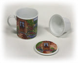 Hues & Brews Multi-color 4 Piece "Garden Cottages" Lidded Tea Infuser Mug Set - 4.25"