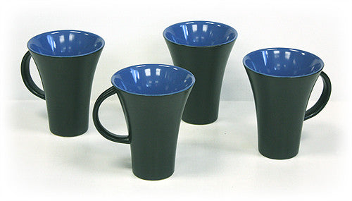 Hues & Brews Periwinkle & Black 4 Piece Mug Set - 5"