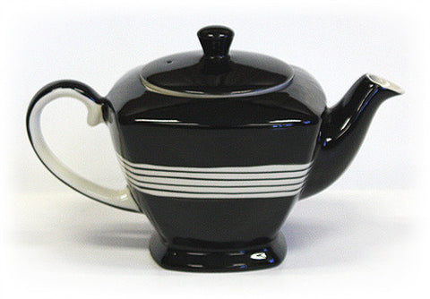 Hues & Brews Black with Ivory 34 Oz. Hand Painted Teapot - 9.75"