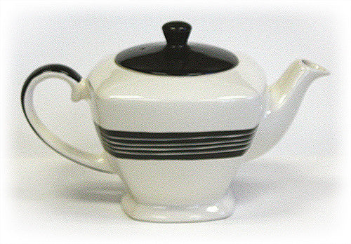 Hand Painted Teapot Ivory White Black Accents
