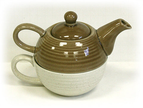 Hues & Brews Two-Tone Brown and Cream Tea For One Set - 7.25"