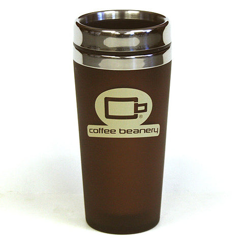 Coffee Beanery Double Wall Stainless Steel Travel Brown Beige Tumbler
