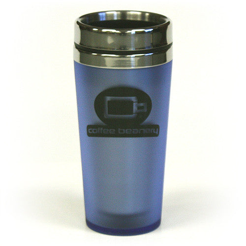 Coffee Beanery Double Wall Stainless Steel Travel Sky Blue Black Tumbler