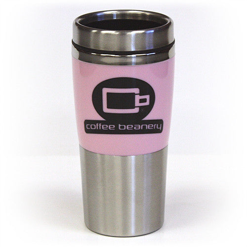 Coffee Beanery Double Wall Stainless Steel Travel  Pink Black Tumbler