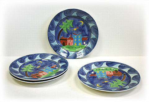 Hues & Brews Multi-Color 4 Piece Yellow Bird Village Plate Set - 10.75"